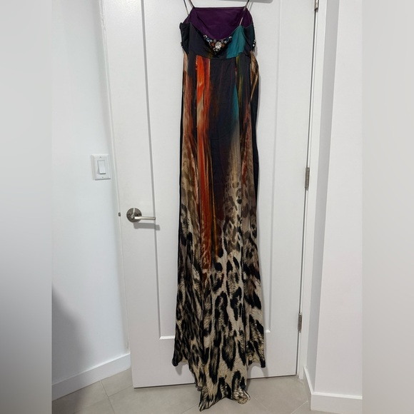 Peacock Diffusion Maxi‎ Dress with Feathers, Jewels & Leopard Print – UK 12 - Picture 8 of 9